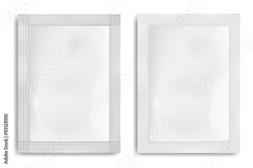 White empty plastic packaging. Blank foil or plastic sachet