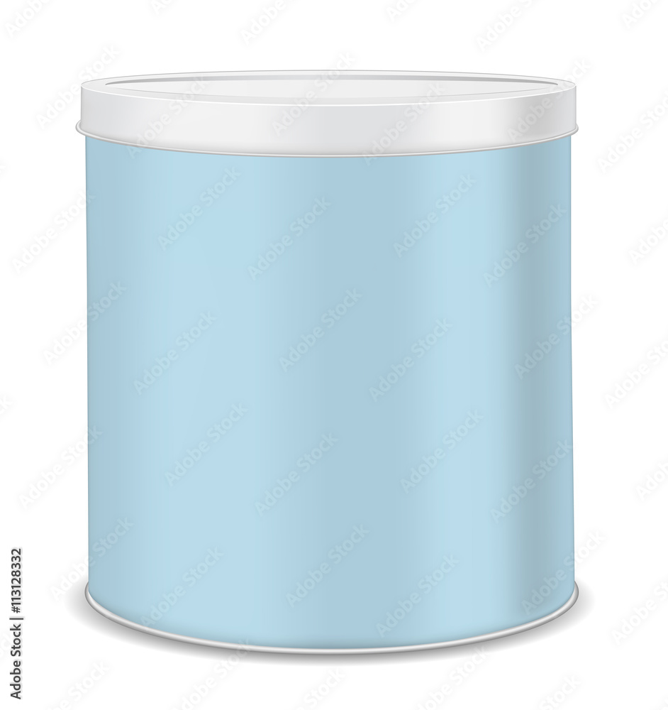 Round metal can for food, cookies and gifts. Isolated on white Round metal can for food, cookies and gifts. Isolated on white