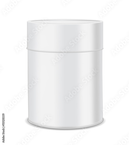Round metal can for food, cookies and gifts.  Isolated on white