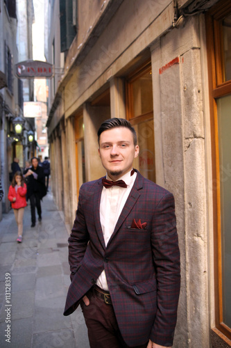 Young european fiance is walking in Venice. Italy