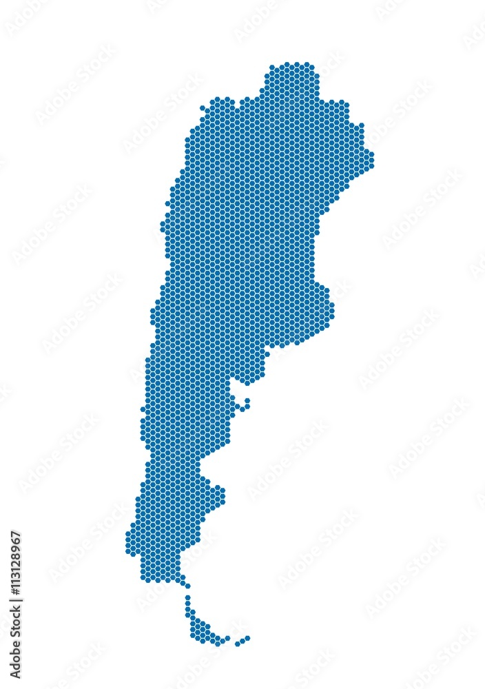 Blue hexagon Argentina map on white background. Vector illustration.