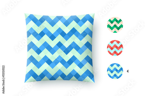 Seamless modern stylish abstract pattern. Blue repeating geometric zigzag mosaic on a turquoise background. For print on pillow in printshop. Pattern and graphic texture. Vector Illustration