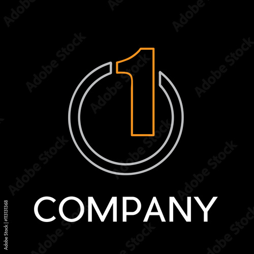 Vector sign number one on the circle on black background