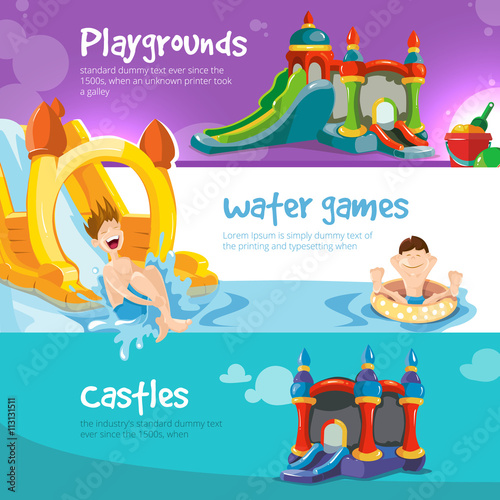 inflatable castles and childrens hills on playground