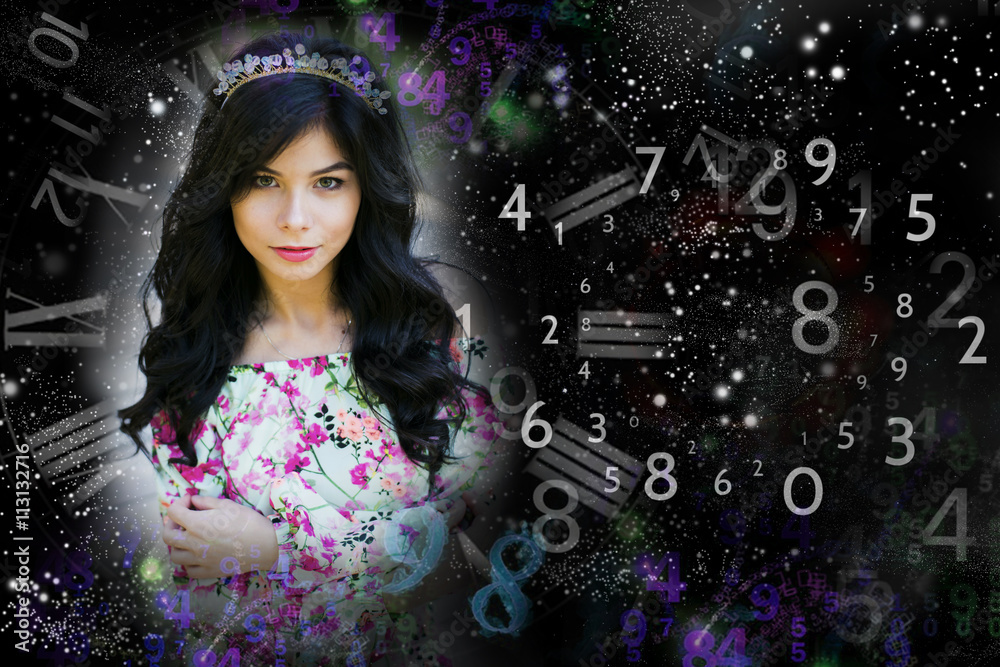 Woman's face, magic of figures, numerology Woman's face, magic of figures, numerology