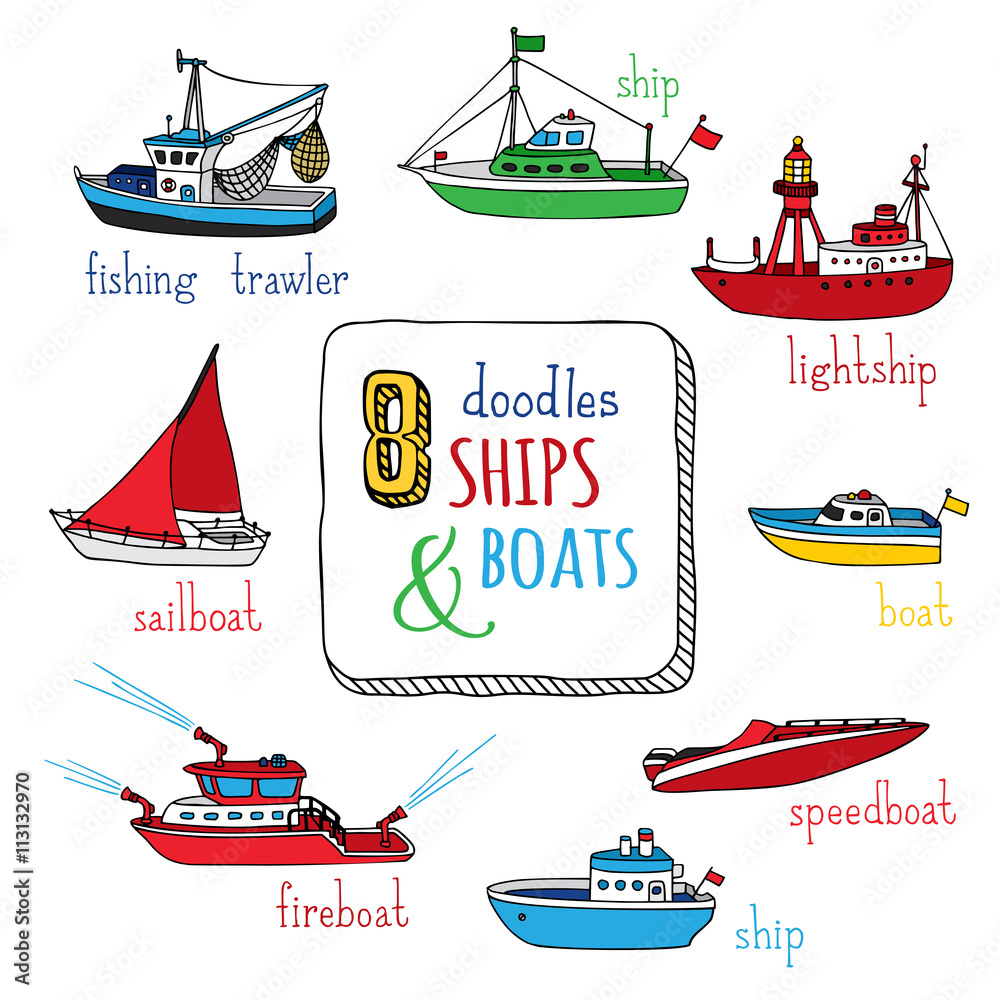 Ταπετσαρία Vector set of doodles marine vessel icons.