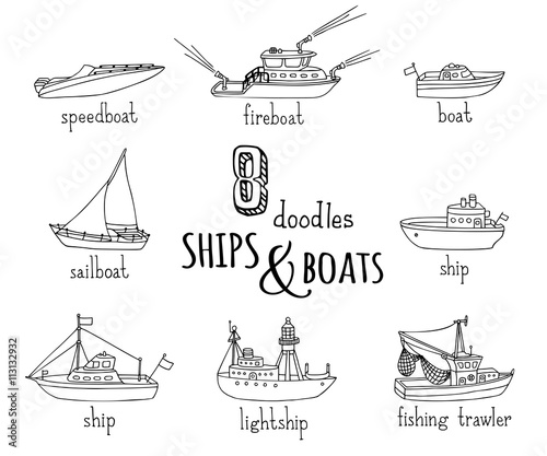 Vector doodles nautical vessel icons set.