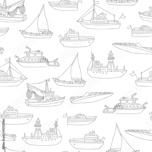 Vector seamless pencil nautical pattern.
