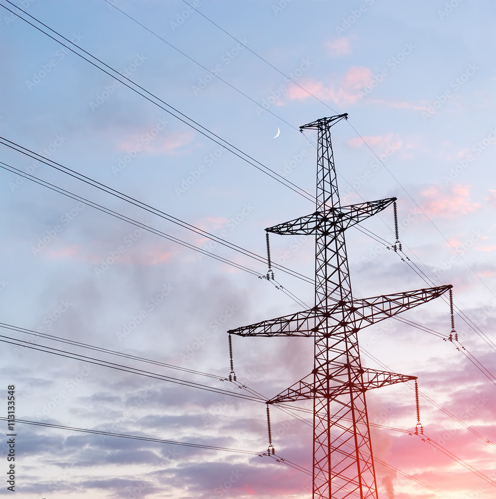 Electricity pylons with long cable at day. Electricity pylons with long cable at day.