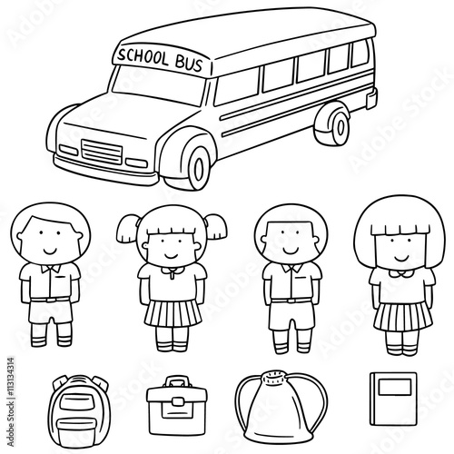 vector set of student and school bus