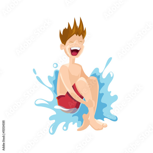 The cheerful Boy jumps in water
