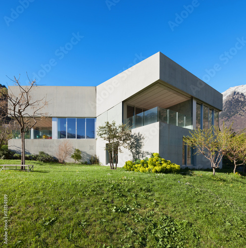 concrete house with garden