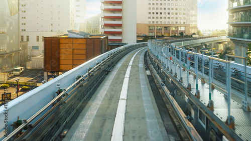 Cityscape from Yurikamome monorail in Odaiba, Japan photo