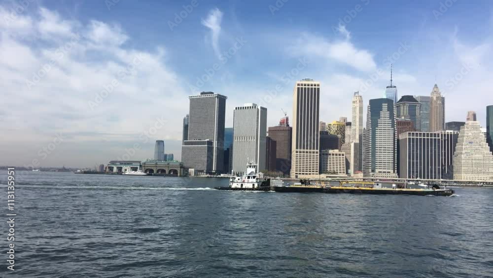 Downtown Manhattan with binoculars on foreground Downtown Manhattan with binoculars on foreground