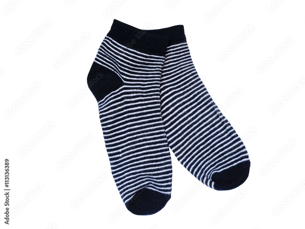Baby blue socks with white stripes isolated on white background Baby blue socks with white stripes isolated on white background