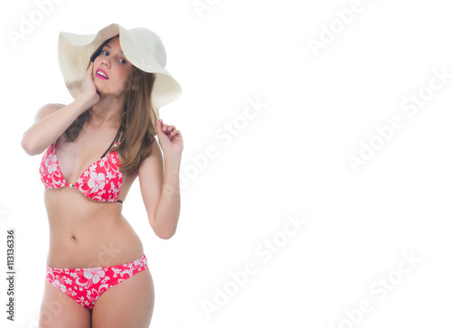 Beautiful woman in bikini on white background