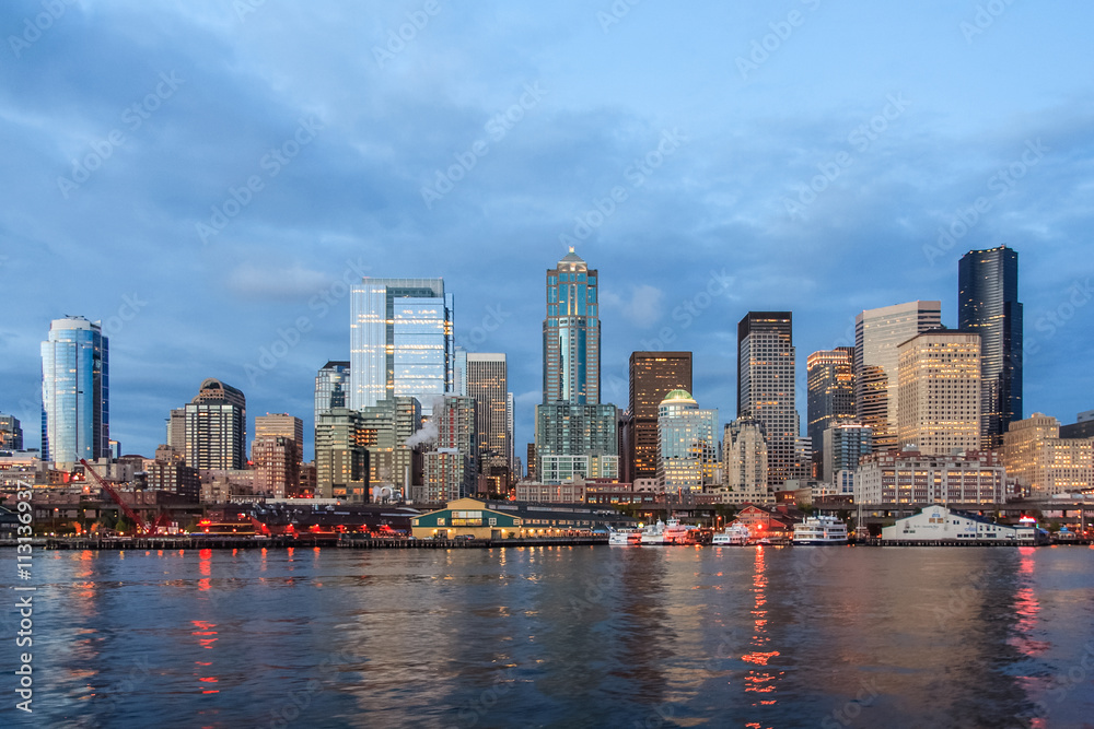 Panoramic view of Seattle Downtown from Puget  Sound