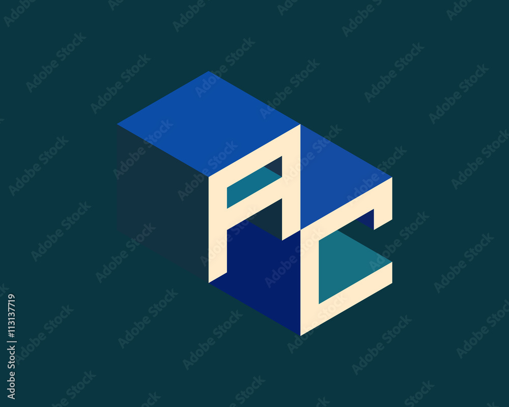AC isometric 3D letter logo. three-dimensional stock vector alphabet font typography design. AC isometric 3D letter logo. three-dimensional stock vector alphabet font typography design.