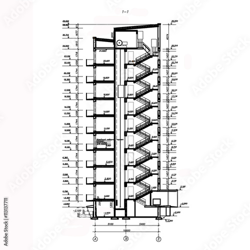 Drawing of a multi-storey residential building © Olha Cheverda
