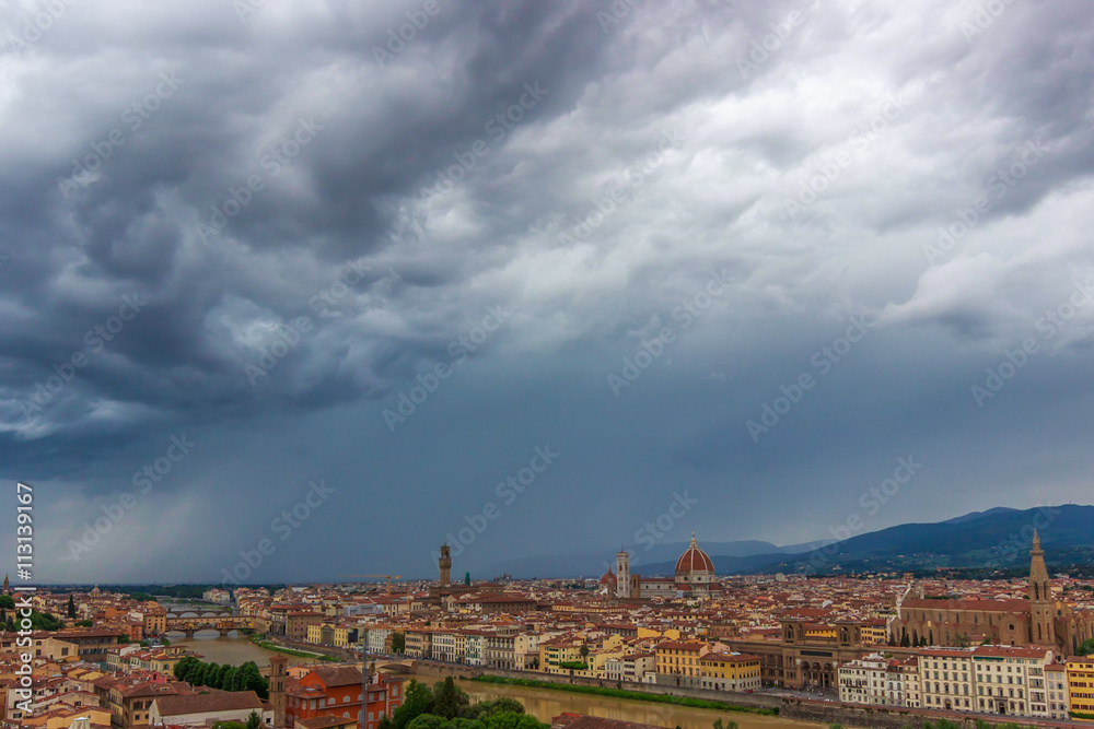 Panoramic view of Florence before storm,Panoramic view of old Florence from Piazzale Michelangelo, Tuscany, Italy