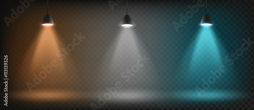 Artificial illumination lamps, vector graphics, glow effect, element, design tool, sunshine, illustration for presentations, electrical lighting, background for your design.