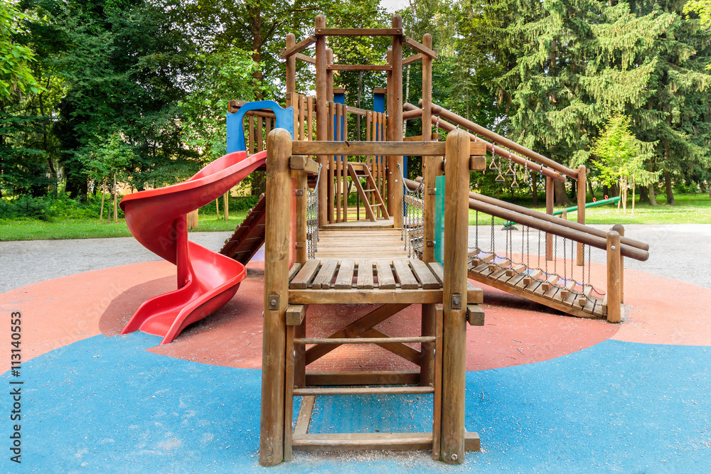 Childrens playground area in city park Childrens playground area in city park