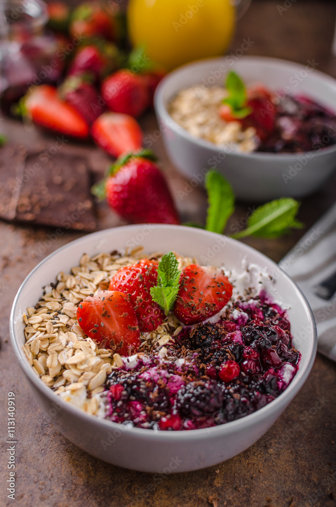 Granola with berries and chocolate