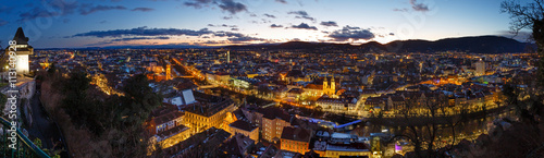 Graz city night top panorama (Austria).