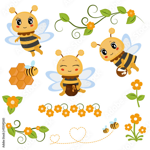 Honey bee theme characters and icons