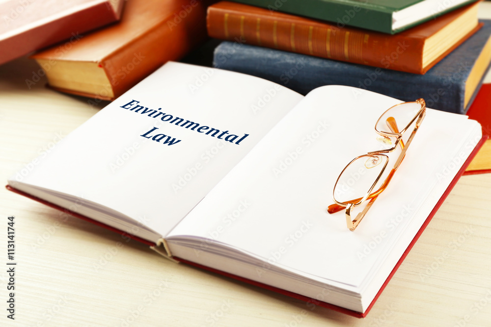 Fototapeta premium Open book with Environmental Law word