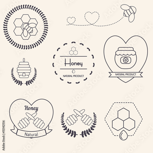 Honey and bees vector badges and labels