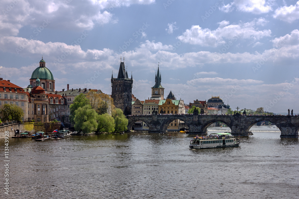 Prague, Czech Republic. Famous Charles Bridge and tower