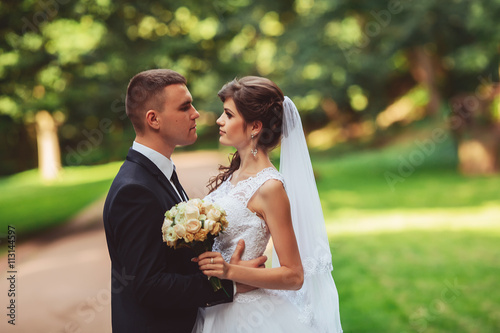 Happy bride and groom on their wedding day