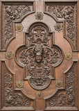 Carved wooden gate of the Basilica of Tirano