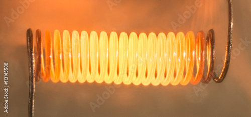 Electricity, burning hot filament conductor.