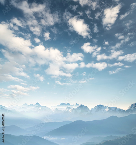 Hills during sunrise in mountain valley. Beautisul natural landscape