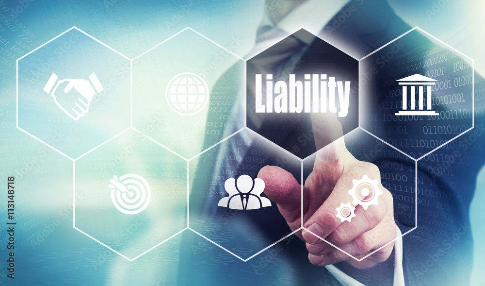 Businessman pushing a liability concept button.