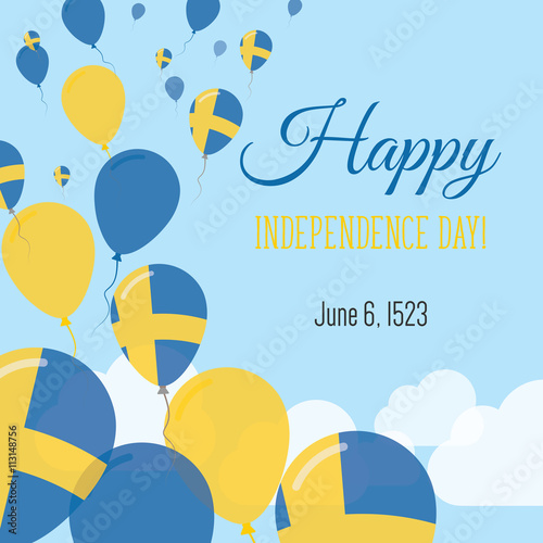 Independence Day Flat Greeting Card. Sweden Independence Day. Swedish Flag Balloons Patriotic Poster. Happy National Day Vector Illustration.