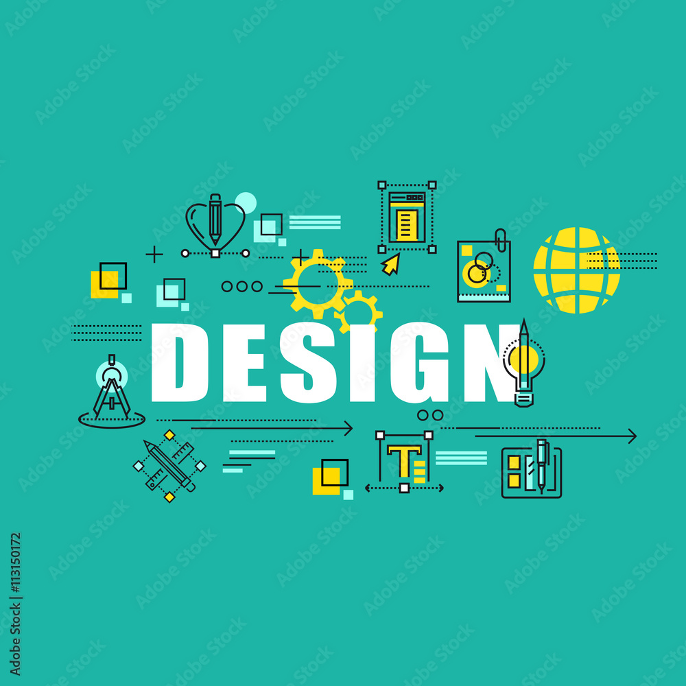 Thin line concept with flat business icons Thin line concept with flat business icons