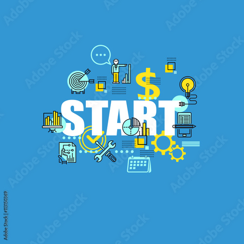 Wallpaper Mural Thin line concept with flat business icons Torontodigital.ca