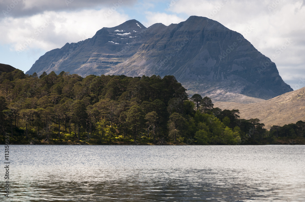 Scotland. Glen Torridon. May 2016. A photograph of Liathach, a mountain and munro in the North West Scottish Highlands, taken from Loch Clair Scotland. Glen Torridon. May 2016. A photograph of Liathach, a mountain and munro in the North West Scottish Highlands, taken from Loch Clair