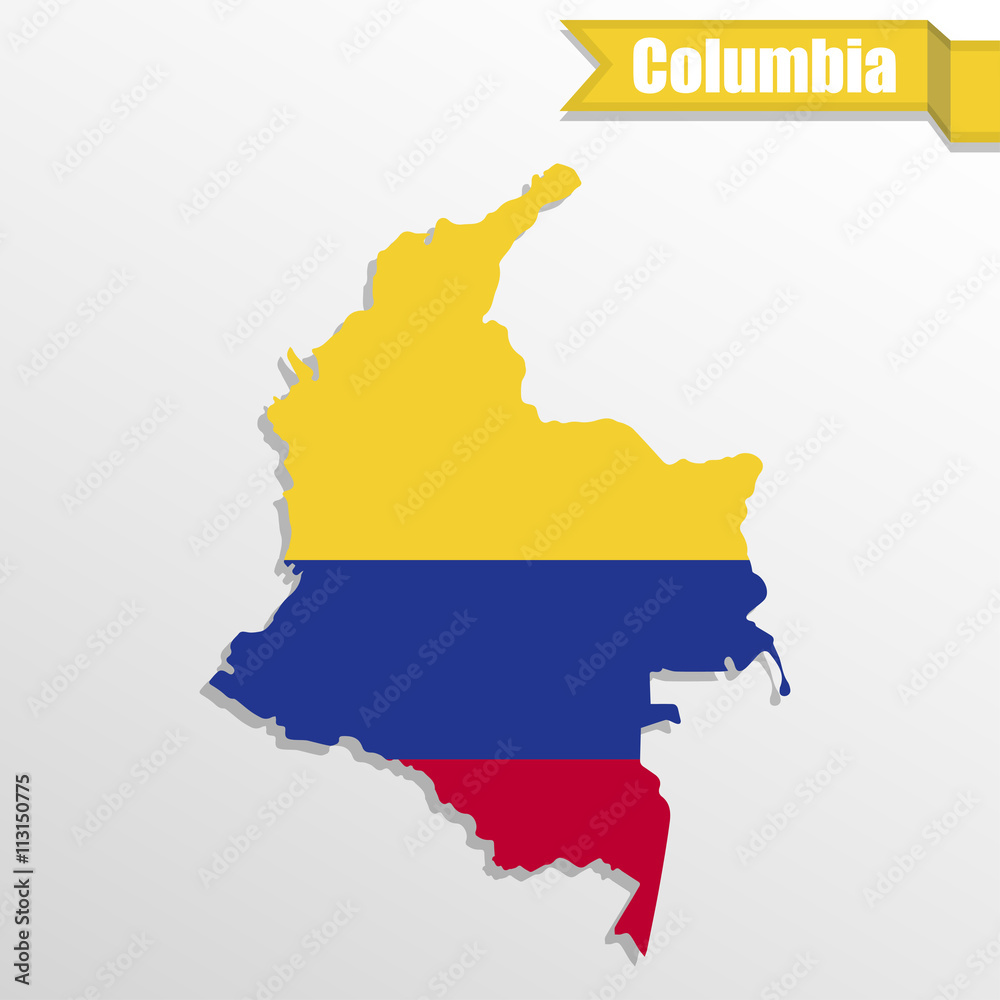 Obraz premium Columbia map with flag inside and ribbon