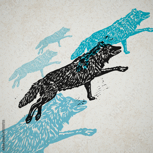 Vector wolves in abstract composition