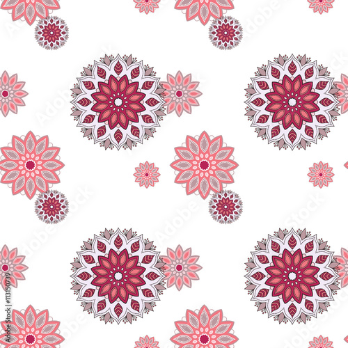 Seamless hand drawn mandala pattern. Vintage decorative elements. White color background. Islam, Arabic, Indian, turkish,ottoman motifs. Perfect for printing on fabric or paper. Vector illustration. © ludmila_m