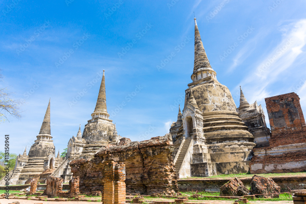 Ayutthaya Historical Park with Tree branch blue sky, Phra Nakhon