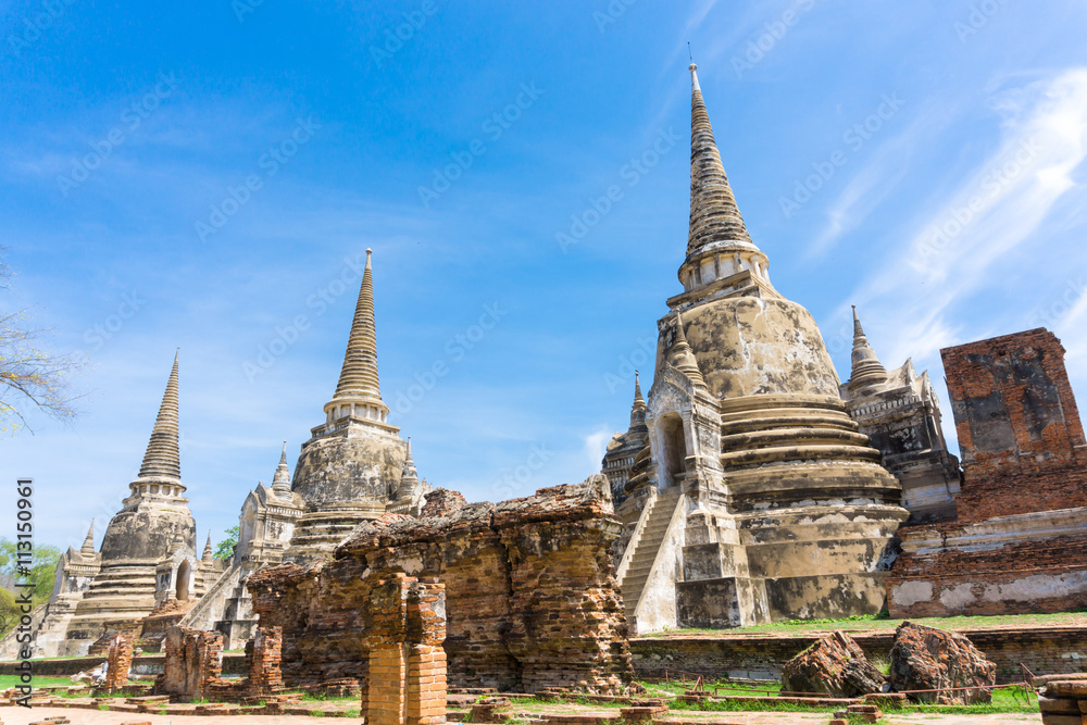 Ayutthaya Historical Park with Tree branch blue sky, Phra Nakhon Ayutthaya Historical Park with Tree branch blue sky, Phra Nakhon