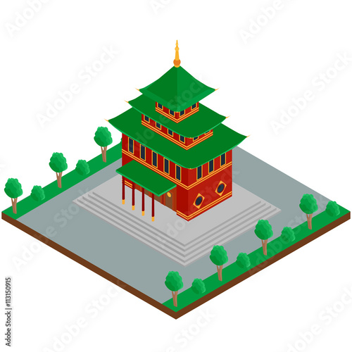 vector illustration. The building of a Buddhist temple. isometric  3D