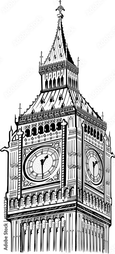 detail big ben tower vector, London symbol