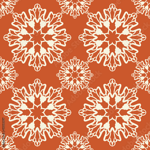 Geometric seamless pattern. Low color design. Endless rosette on orange color. Two color abstract background