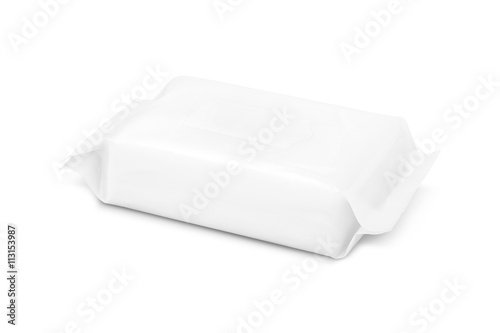 blank packaging paper wipes pouch isolated on white background